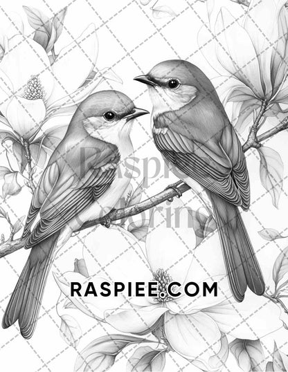 Flowers and Birds Adult Coloring Pages Printable PDF Instant Download