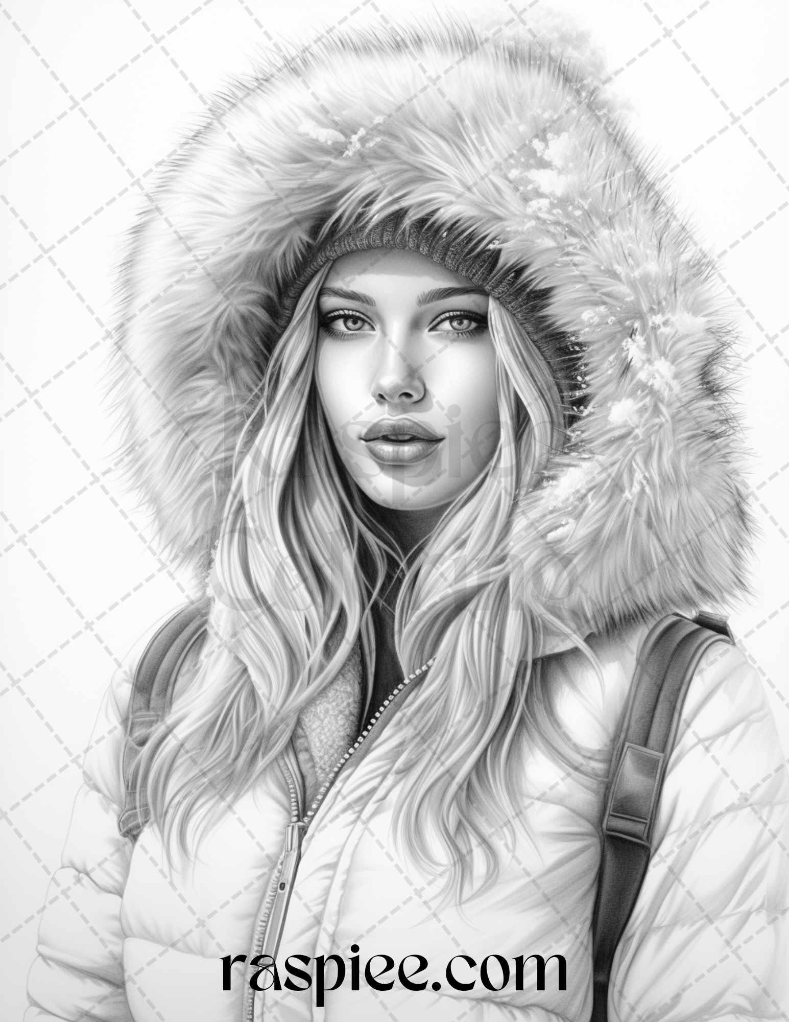40 Winter Fashion Grayscale Coloring Pages Printable for Adults, PDF File Instant Download