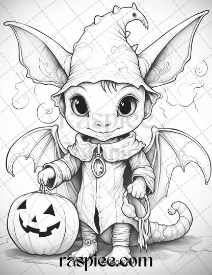 50 Cute Pumpkin Dragons Graycale Coloring Pages for Adults and Kids, Printable PDF File Instant Download