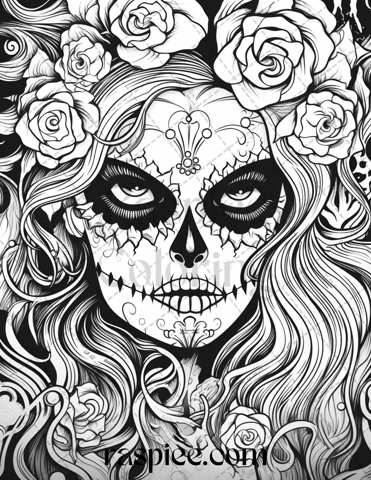 50 Spooky Miss Nightmare Grayscale Coloring Pages Printable for Adults, PDF File Instant Download