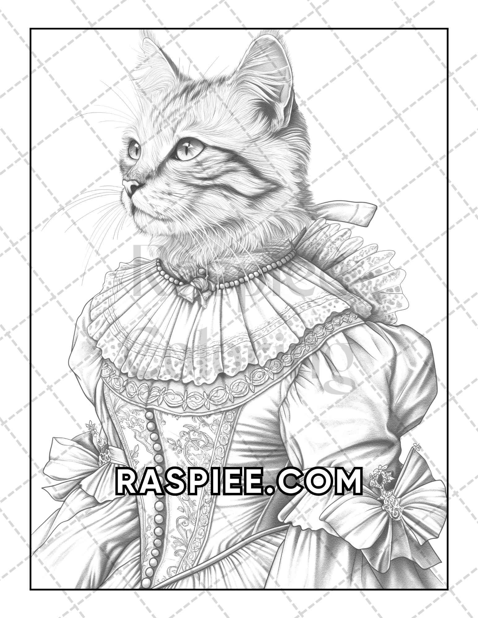 60 Cats Dressed Up Adult Coloring Pages Printable PDF Instant Download