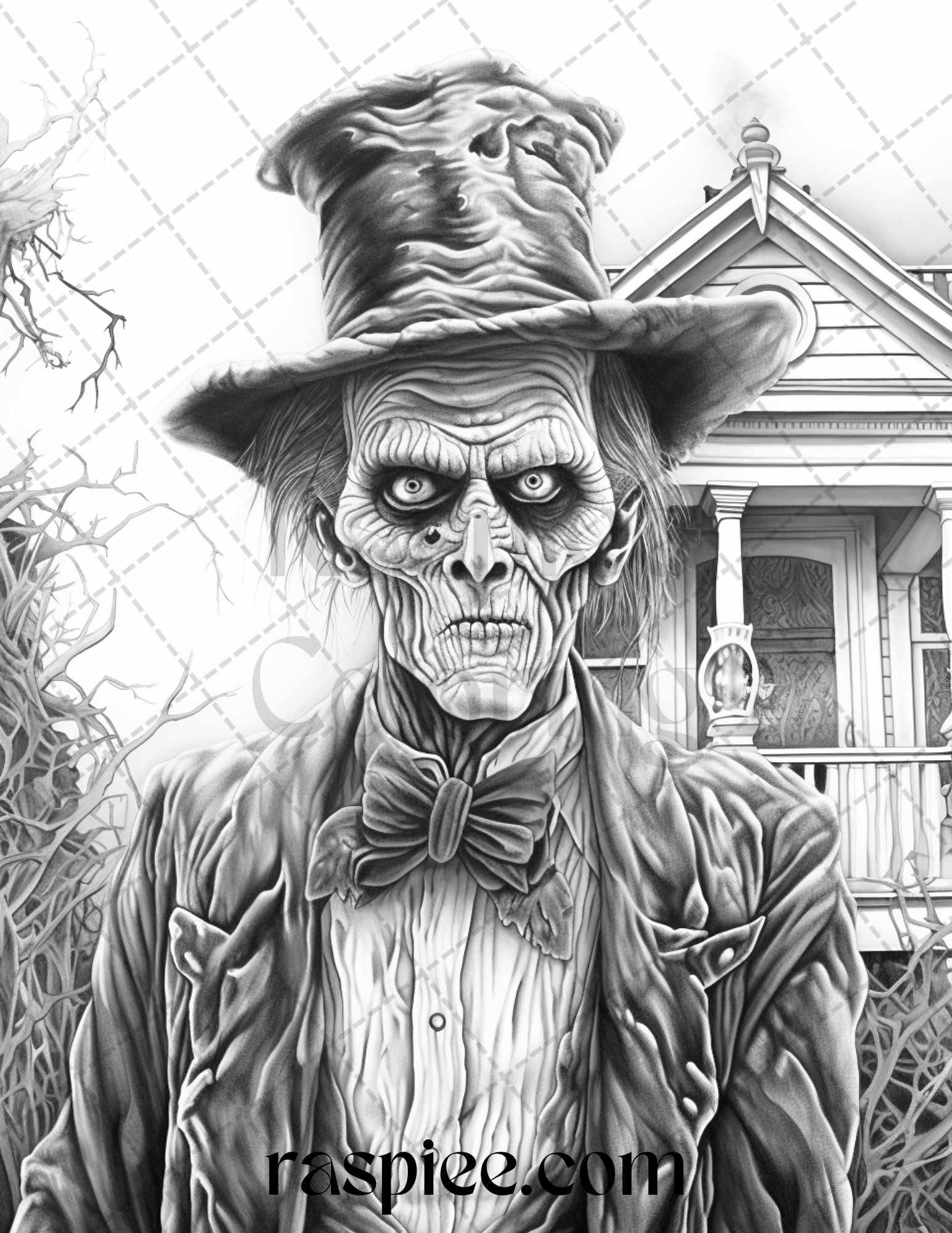 60 Halloween Victorian Era Grayscale Coloring Pages Printable for Adults, PDF File Instant Download