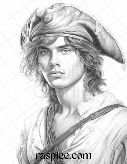 60 Pirate Life Grayscale Coloring Pages Printable for Adults, Stress Relief Coloring, PDF File Instant Download