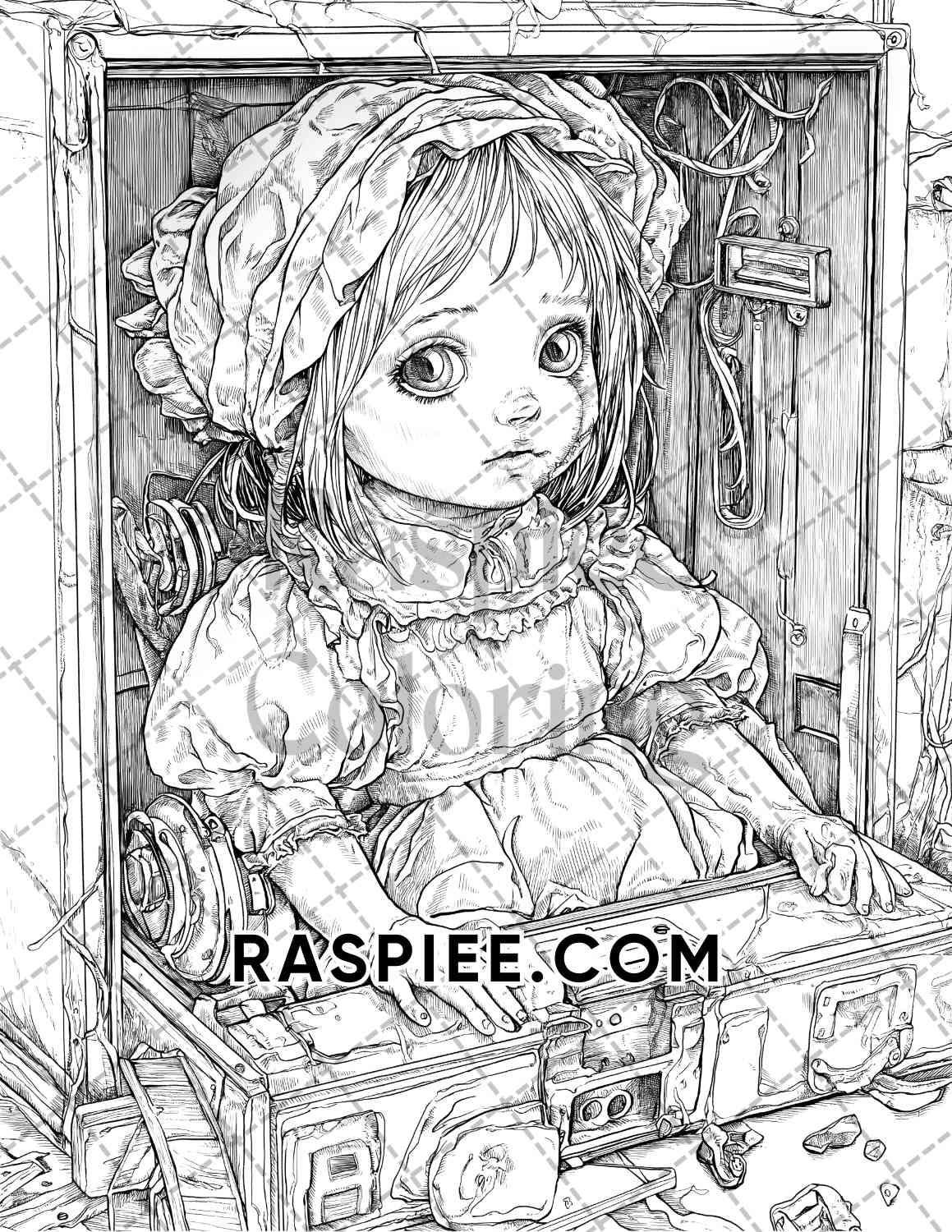 Haunted Dolls Halloween Horror Adult Coloring Pages Printable PDF Instant Download