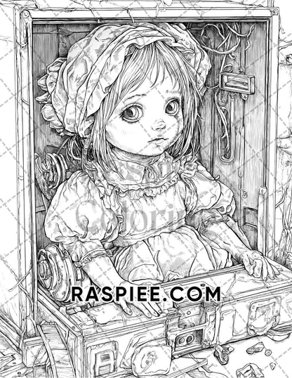 Haunted Dolls Halloween Horror Adult Coloring Pages Printable PDF Instant Download