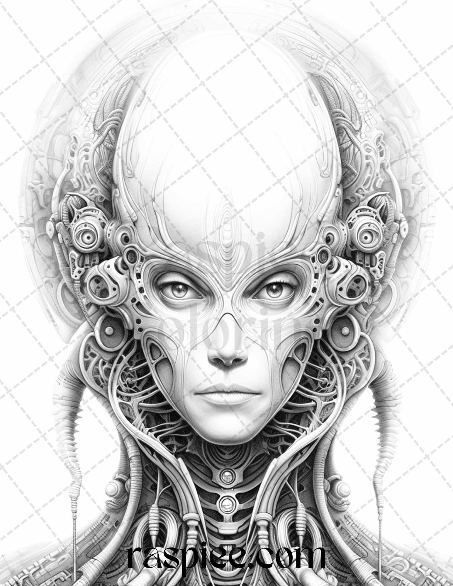 65 Alien Portrait Grayscale Coloring Pages for Adults, Printable PDF File Instant Download