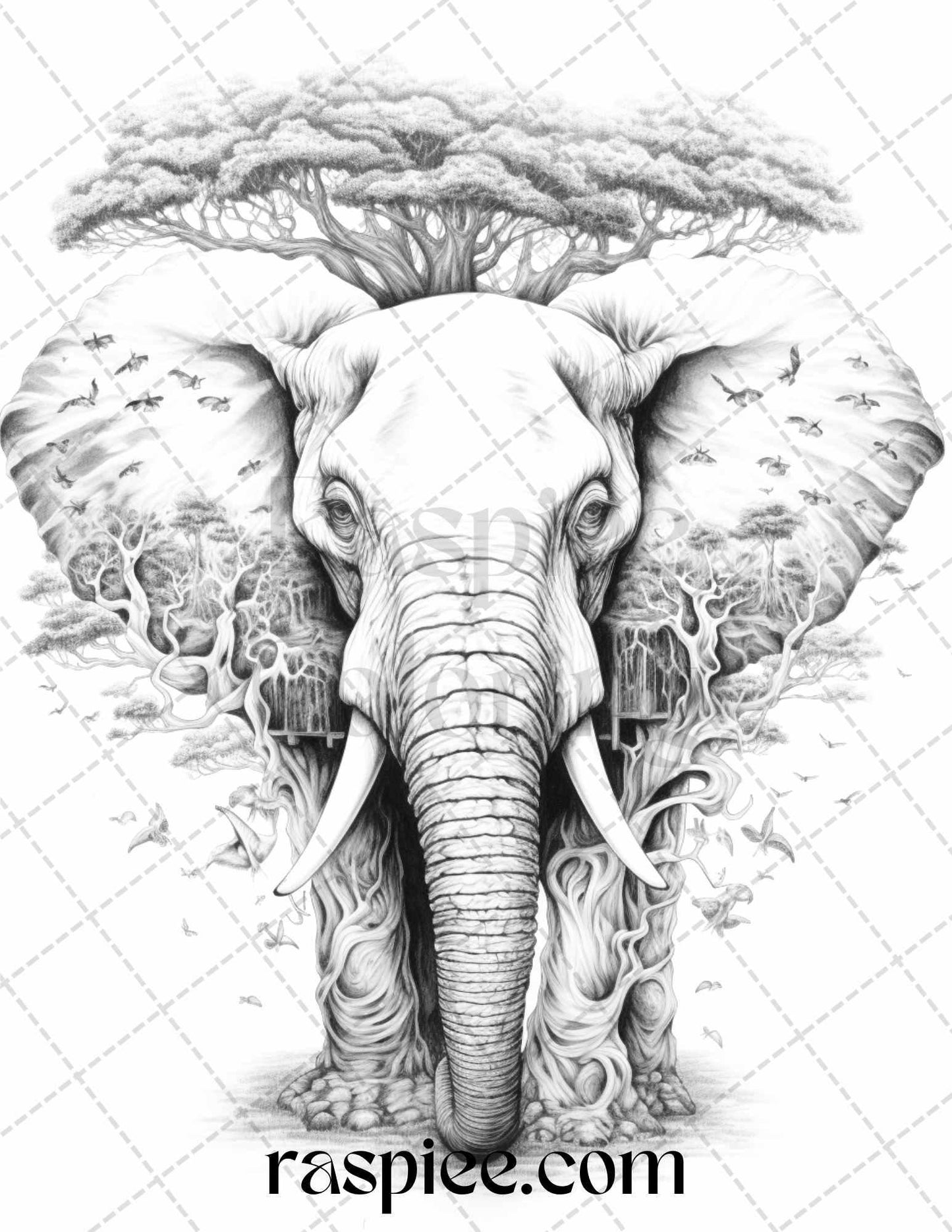 60 Enchanting Surrealism Grayscale Coloring Pages Printable for Adults, PDF File Instant Download