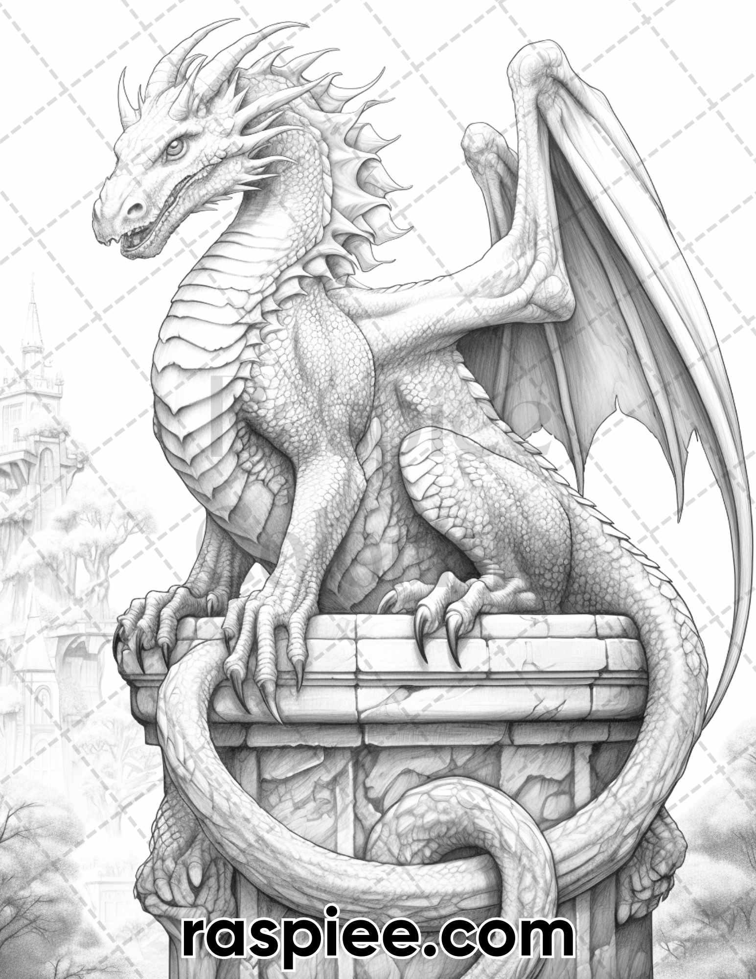 60 Mythical Creatures Grayscale Coloring Pages for Adults, Printable PDF Instant Download