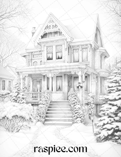 90 Merry Christmas Grayscale Coloring Pages Printable for Adults, PDF File Instant Download
