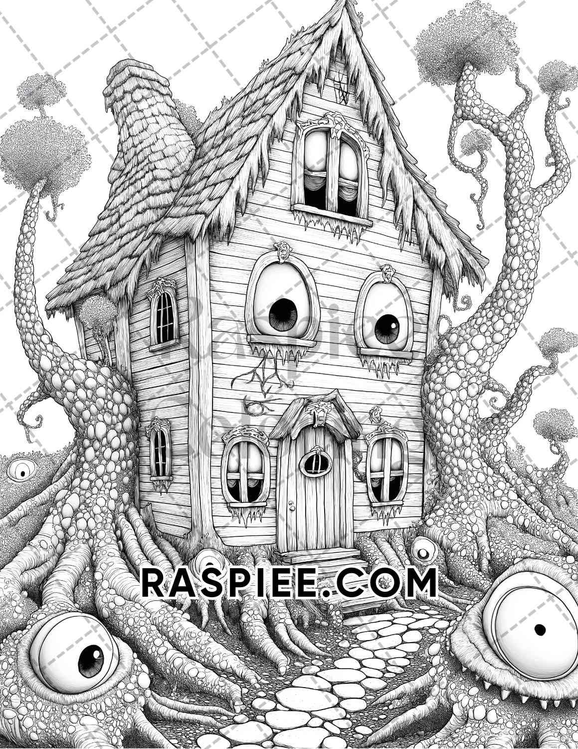 Halloween Surreal Adult Coloring Pages Printable PDF Instant Download