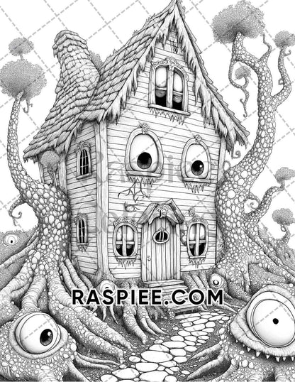 Halloween Surreal Adult Coloring Pages Printable PDF Instant Download