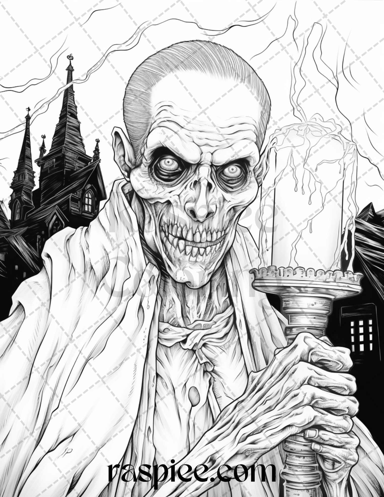 60 Halloween Vampire Grayscale Coloring Pages Printable for Adults, PDF File Instant Download