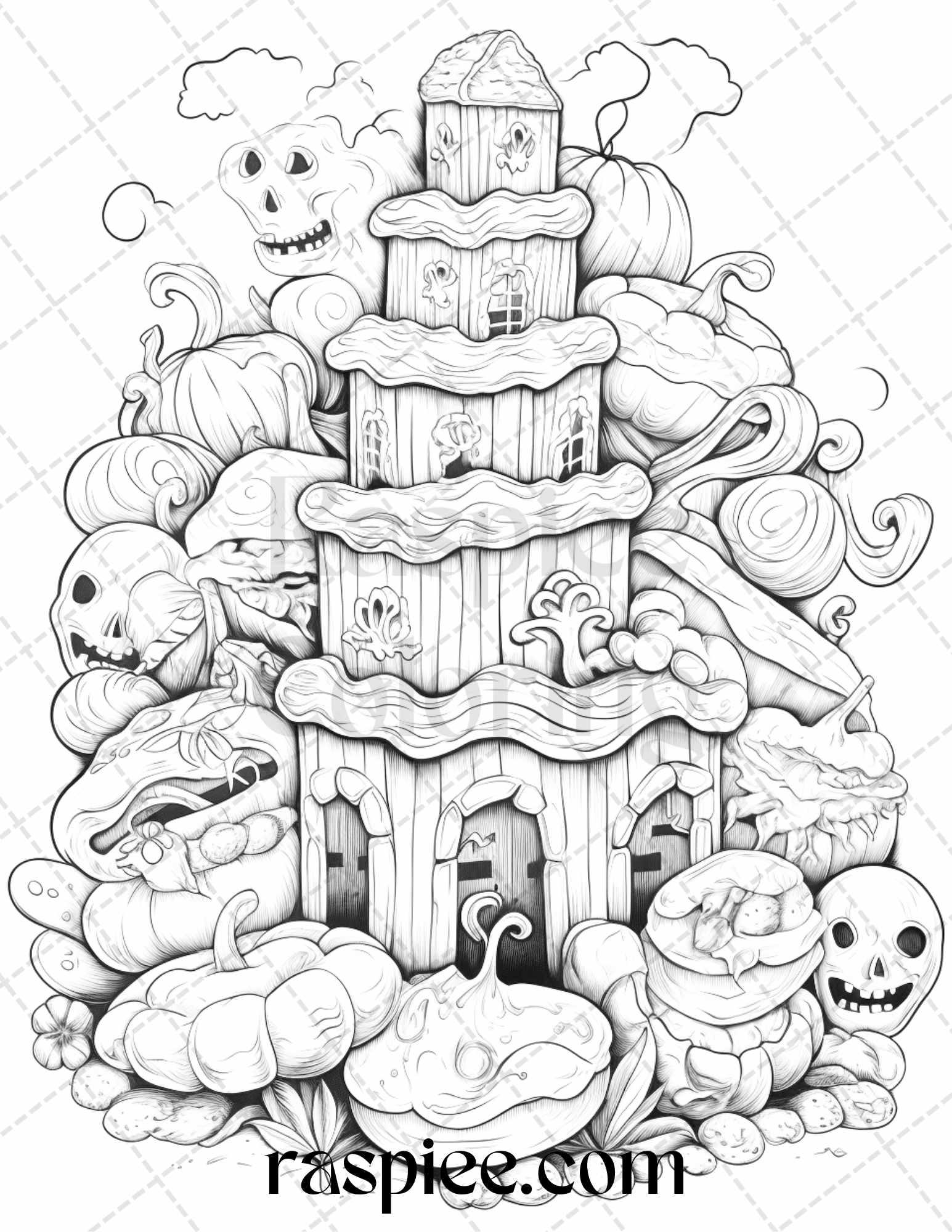 68 Halloween Spooky Desserts Grayscale Coloring Pages Printable for Adults, PDF File Instant Download