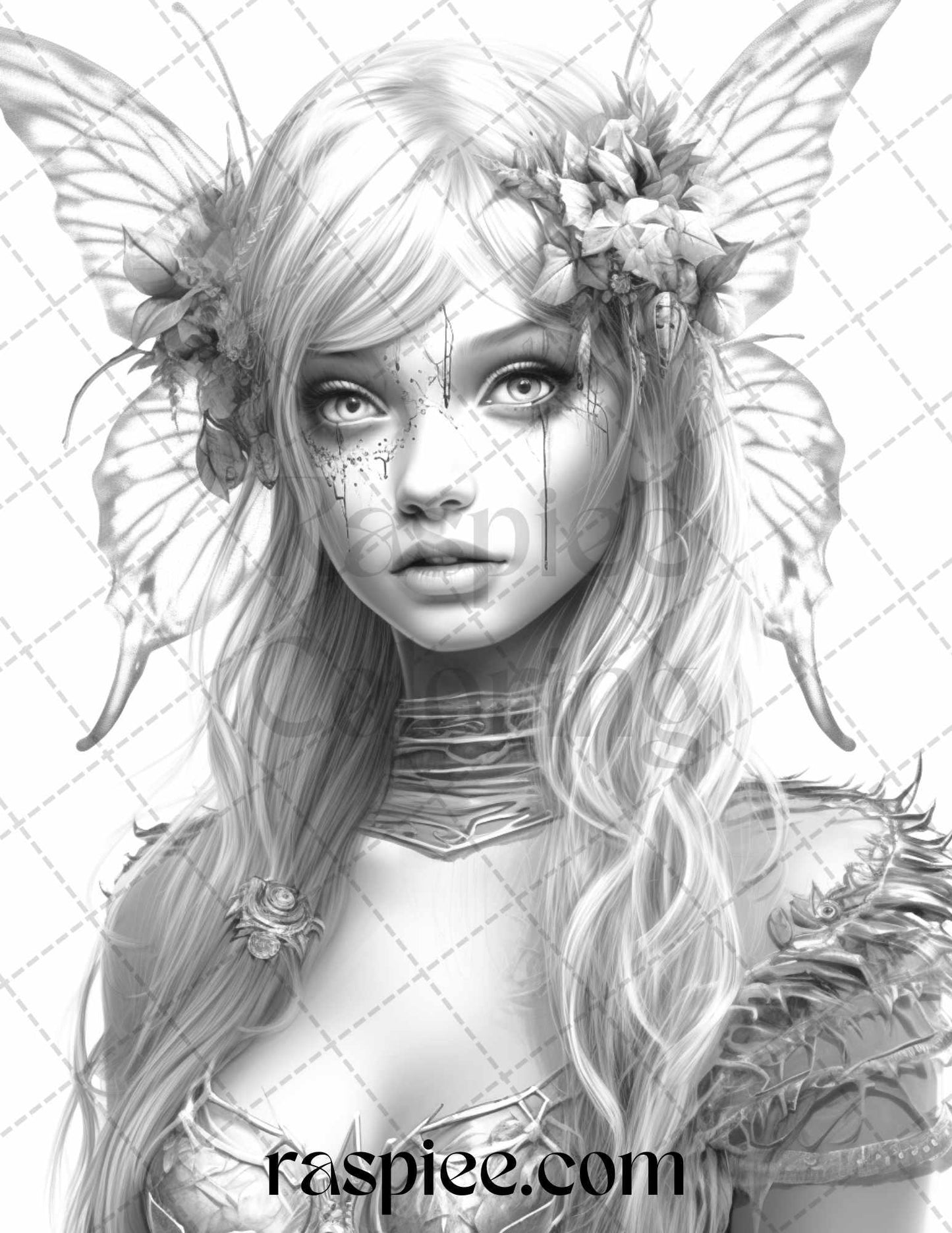 60 Halloween Zombie Fairy Grayscale Coloring Pages Printable for Adults, PDF File Instant Download