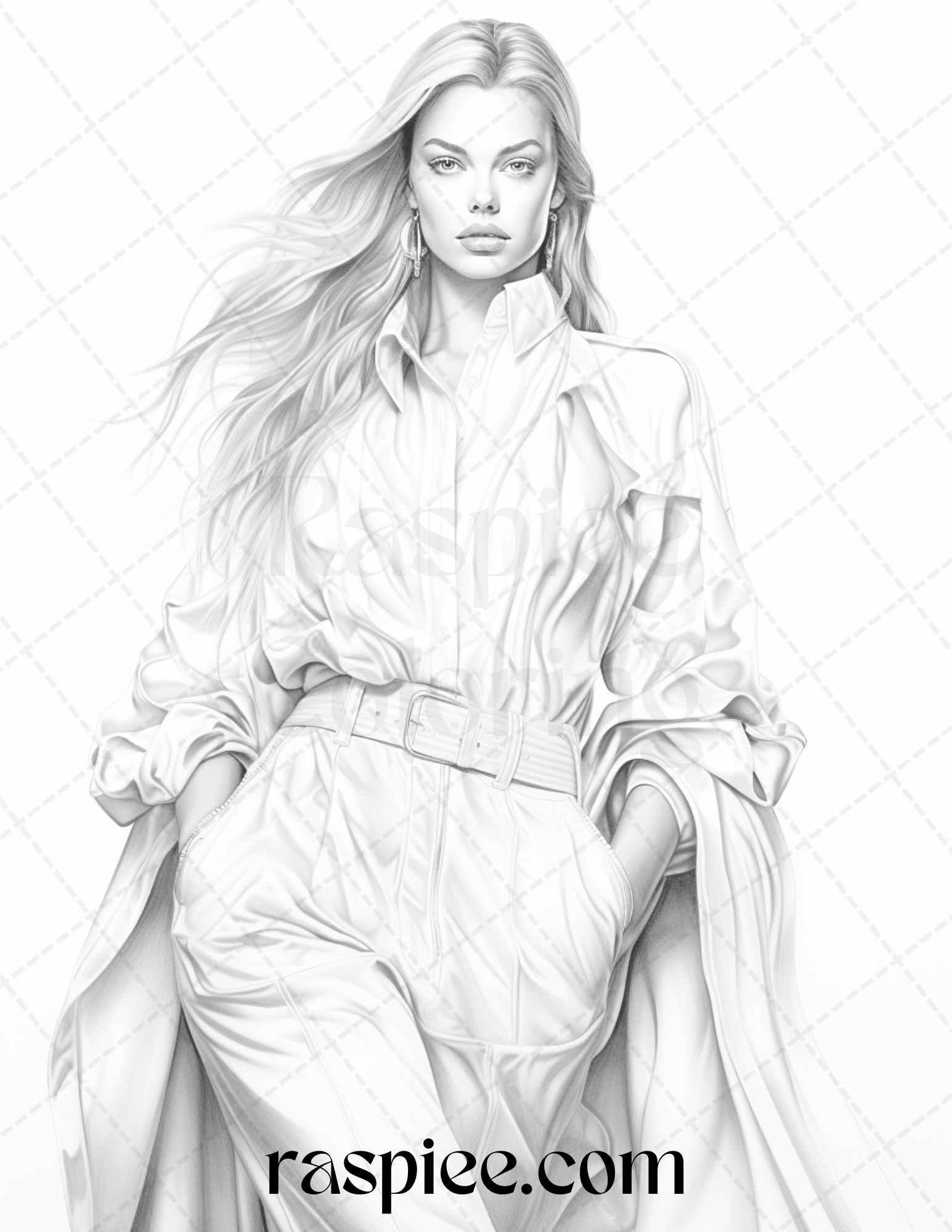 Fashion Show Grayscale Coloring Pages Printable for Adults, PDF File Instant Download