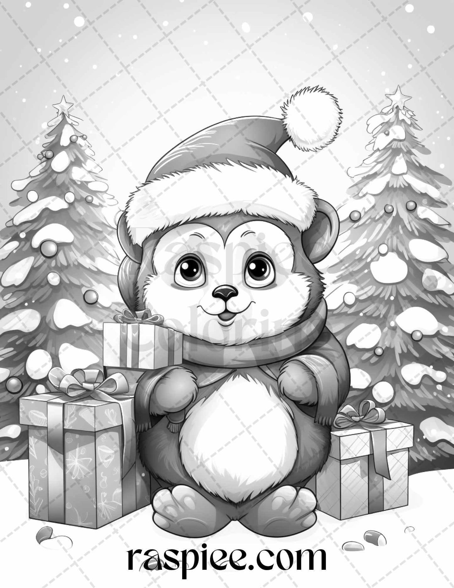 70 Christmas Critters Grayscale Coloring Pages Printable for Adults and Kids, PDF File Instant Download