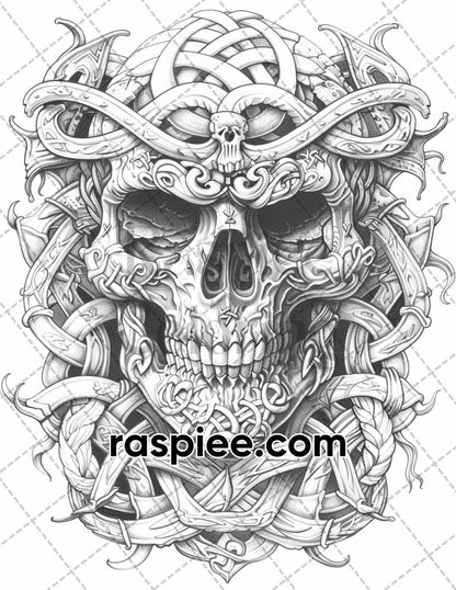 87 Viking Tattoos Grayscale Adult Coloring Pages Printable PDF Instant Download