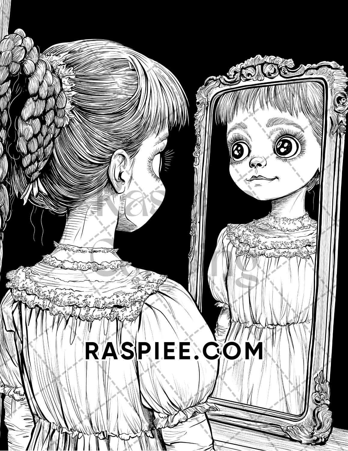Haunted Dolls Halloween Horror Adult Coloring Pages Printable PDF Instant Download