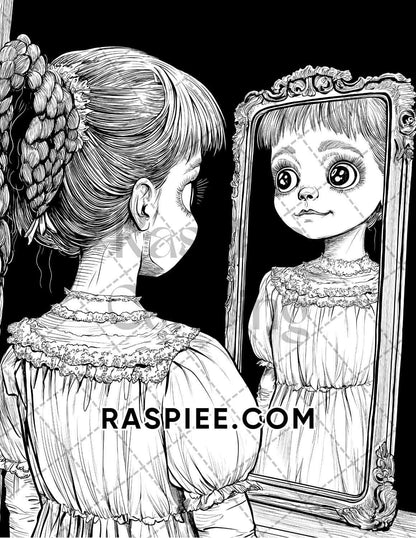 Haunted Dolls Halloween Horror Adult Coloring Pages Printable PDF Instant Download