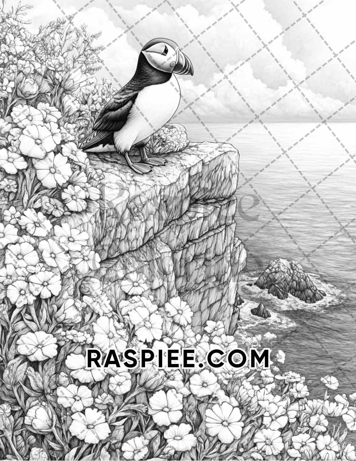 Flowers and Birds Adult Coloring Pages Printable PDF Instant Download