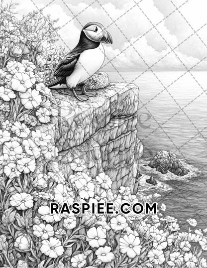 Flowers and Birds Adult Coloring Pages Printable PDF Instant Download