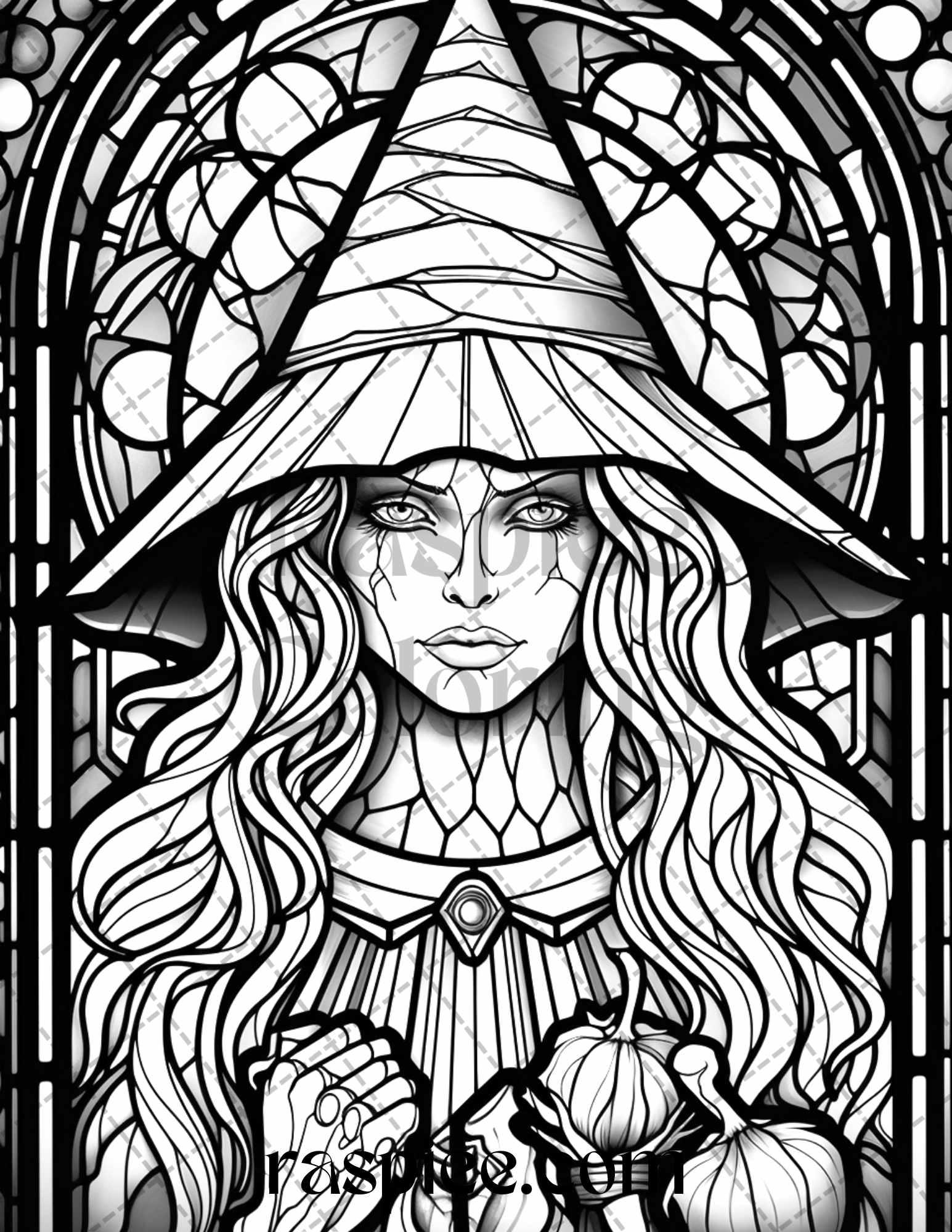 70 Halloween Stained Glass Grayscale Coloring Pages Printable for Adults, PDF File Instant Download