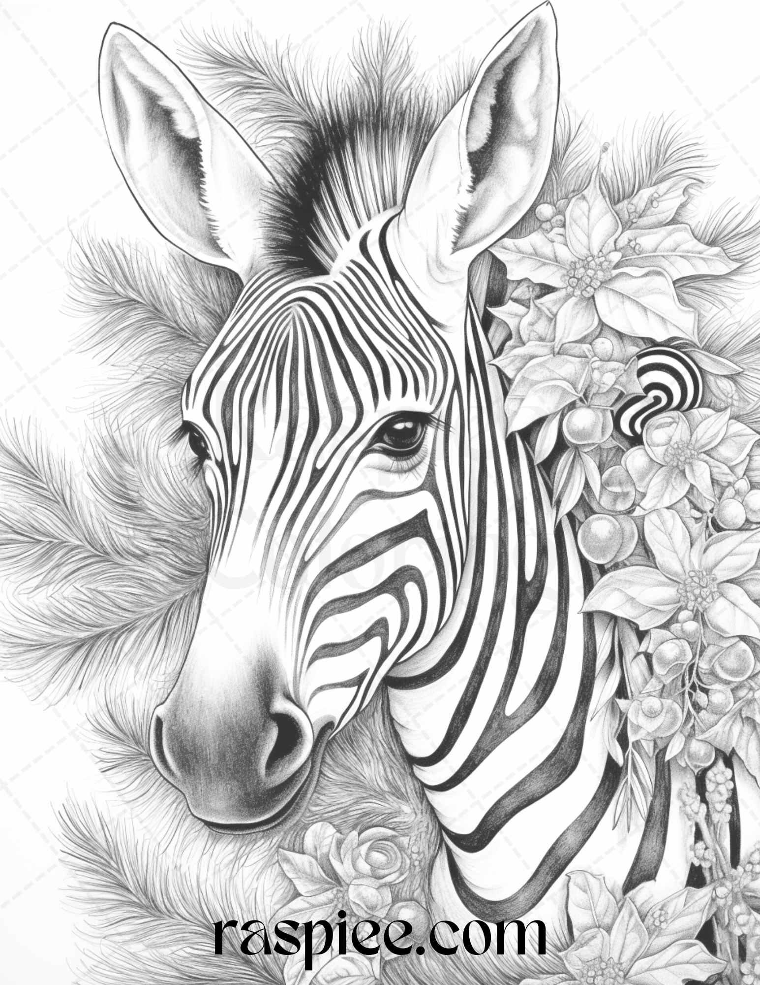70 Christmas Animals Grayscale Coloring Pages Printable for Adults, PDF File Instant Download