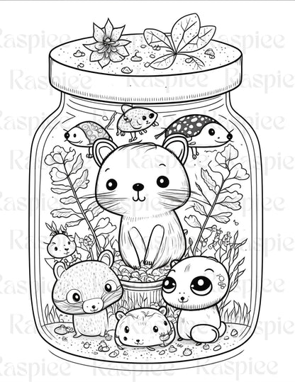 100 Animal in Jar Coloring Pages, Printable Coloring Pages for Kids and Adults, Printable PDF File Instant Download