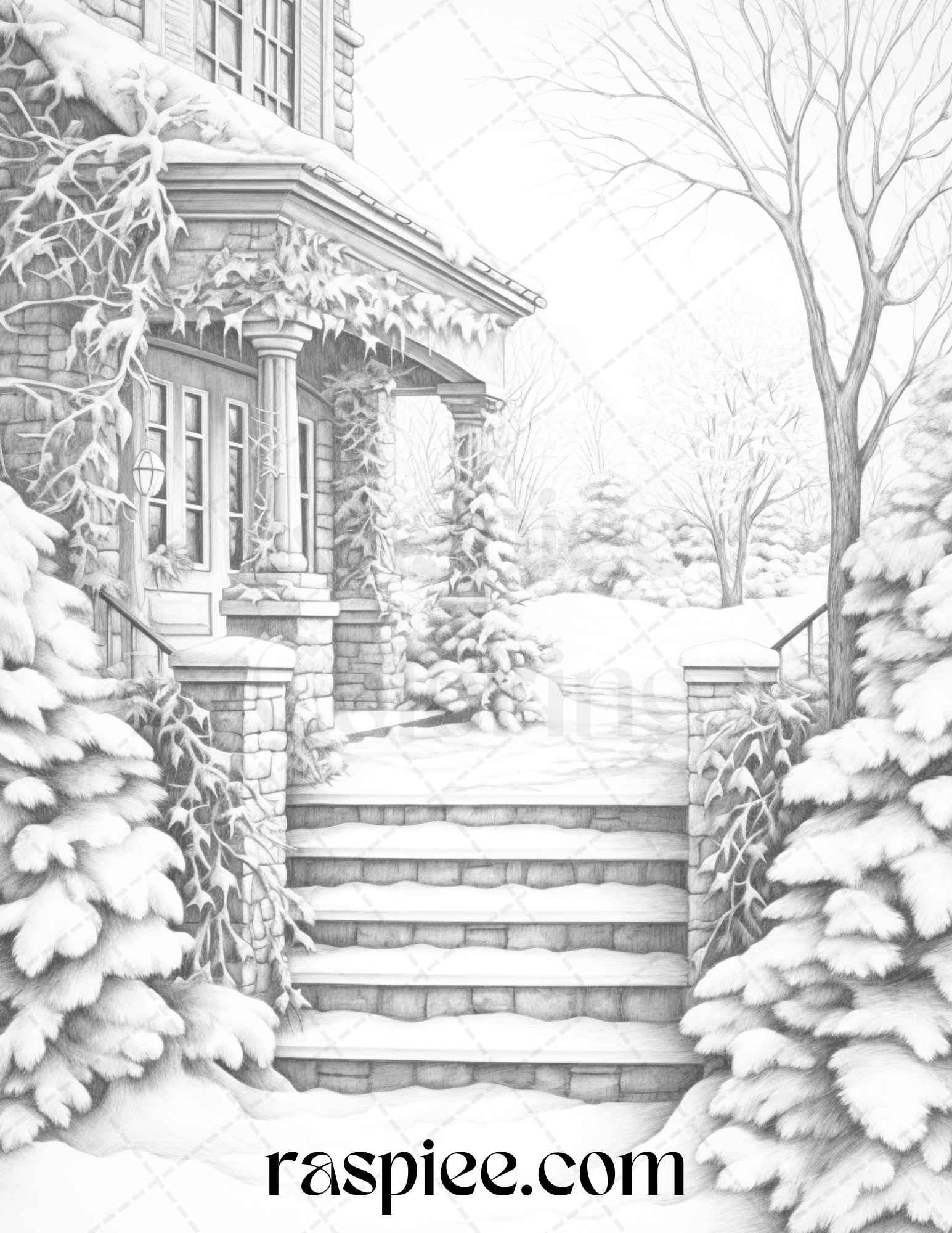 90 Merry Christmas Grayscale Coloring Pages Printable for Adults, PDF File Instant Download