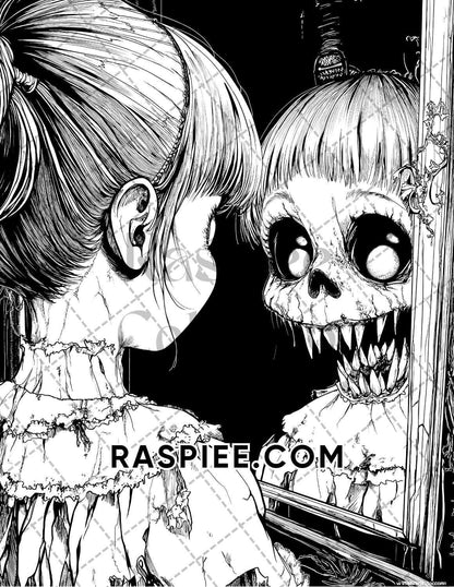 Haunted Dolls Halloween Horror Adult Coloring Pages Printable PDF Instant Download