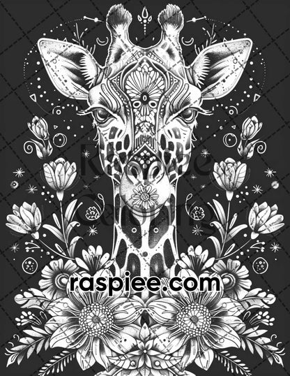 87 Spirit Animals Grayscale Adult Coloring Pages Printable PDF Instant Download