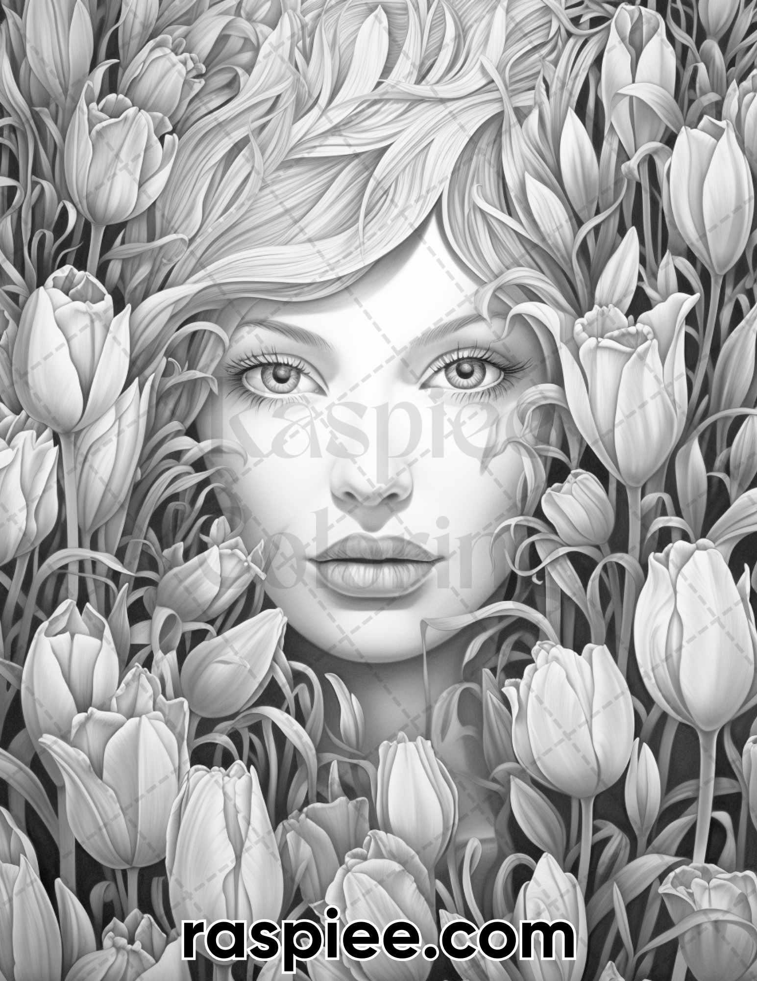 75 Flower Beauties Grayscale Adult Coloring Pages, Printable PDF Instant Download