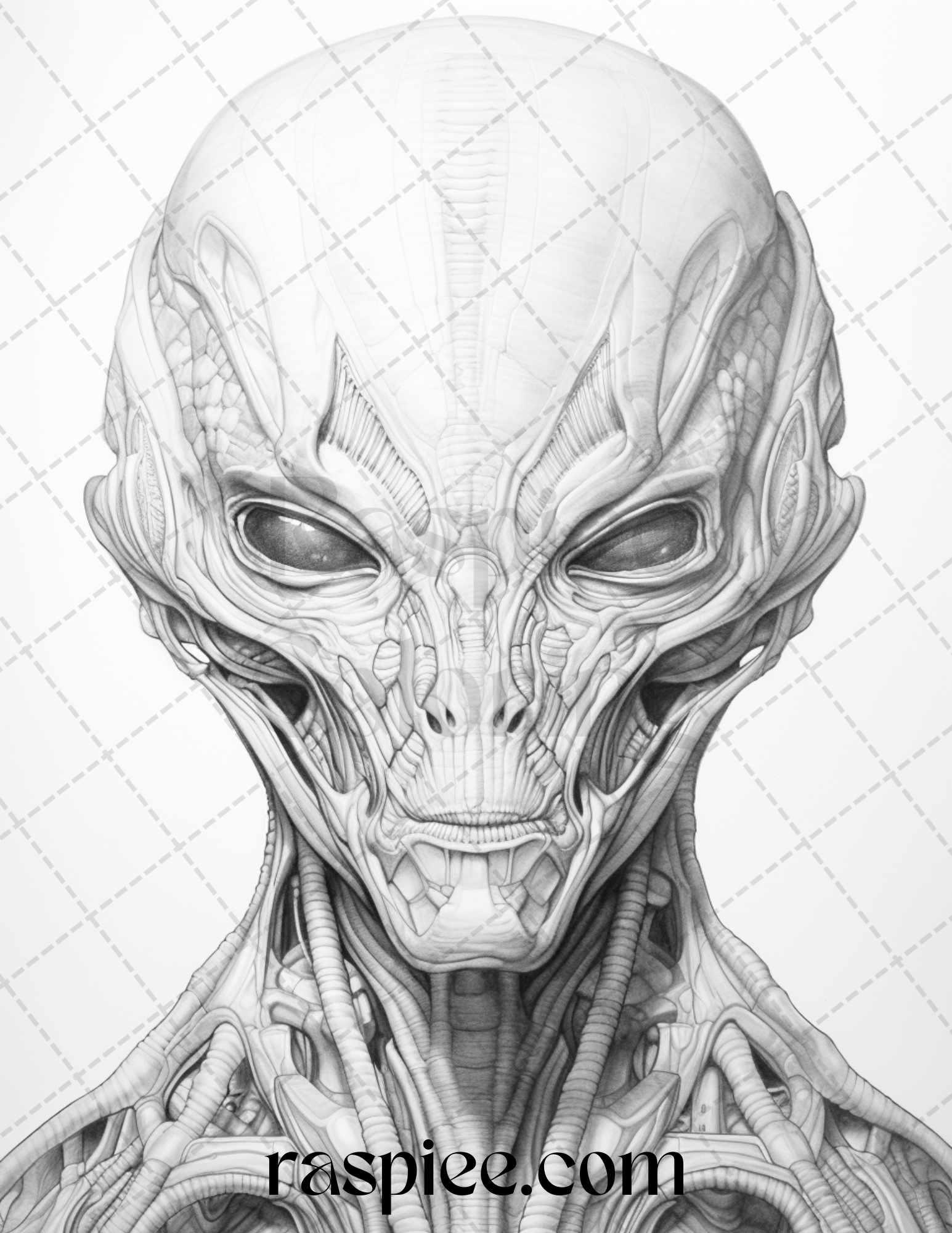 65 Alien Portrait Grayscale Coloring Pages for Adults, Printable PDF File Instant Download