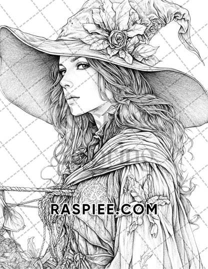 Enchanted Witches Adult Coloring Pages Printable PDF Instant Download