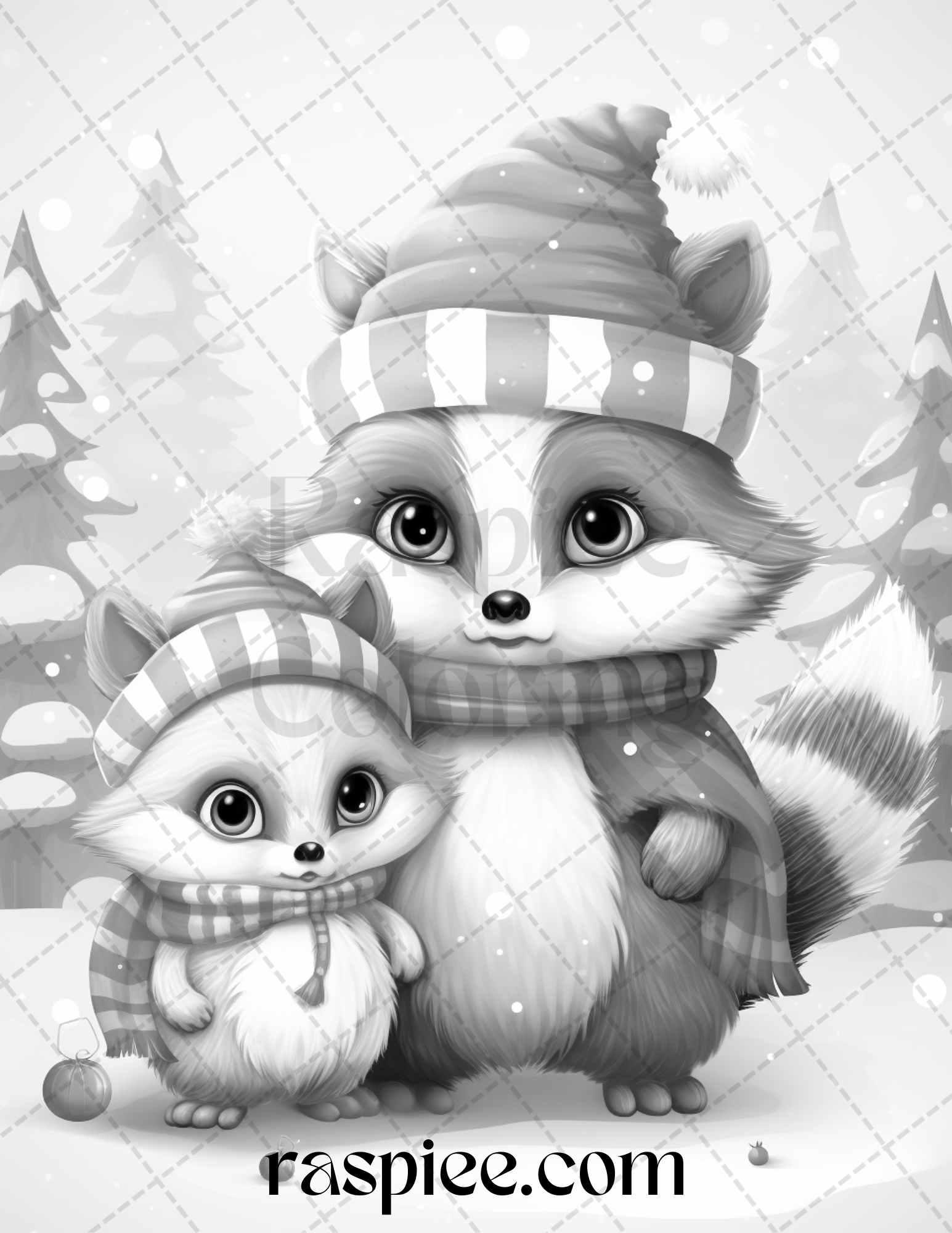 70 Christmas Critters Grayscale Coloring Pages Printable for Adults and Kids, PDF File Instant Download