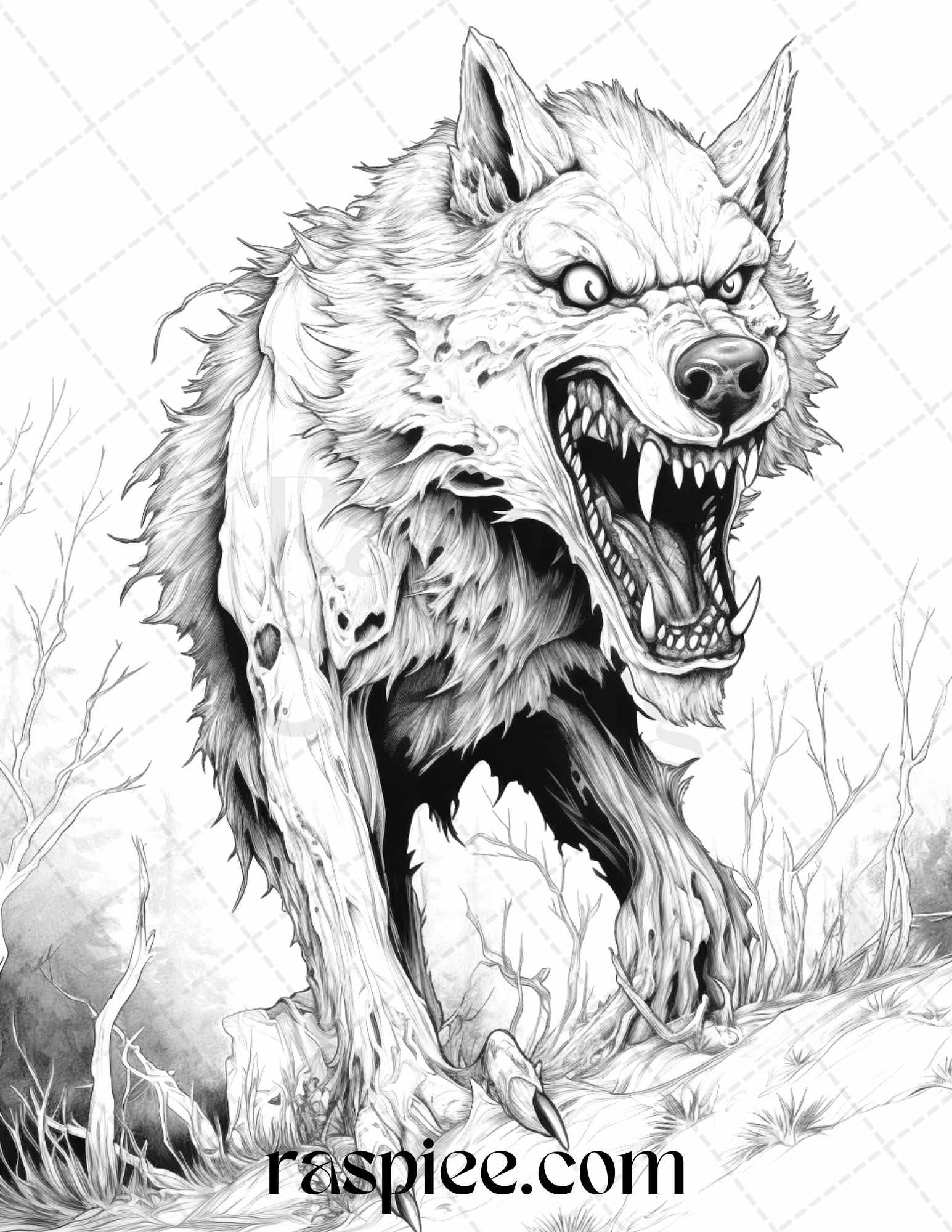 66 Horror Zombie Animals Grayscale Coloring Pages Printable for Adults, PDF File Instant Download