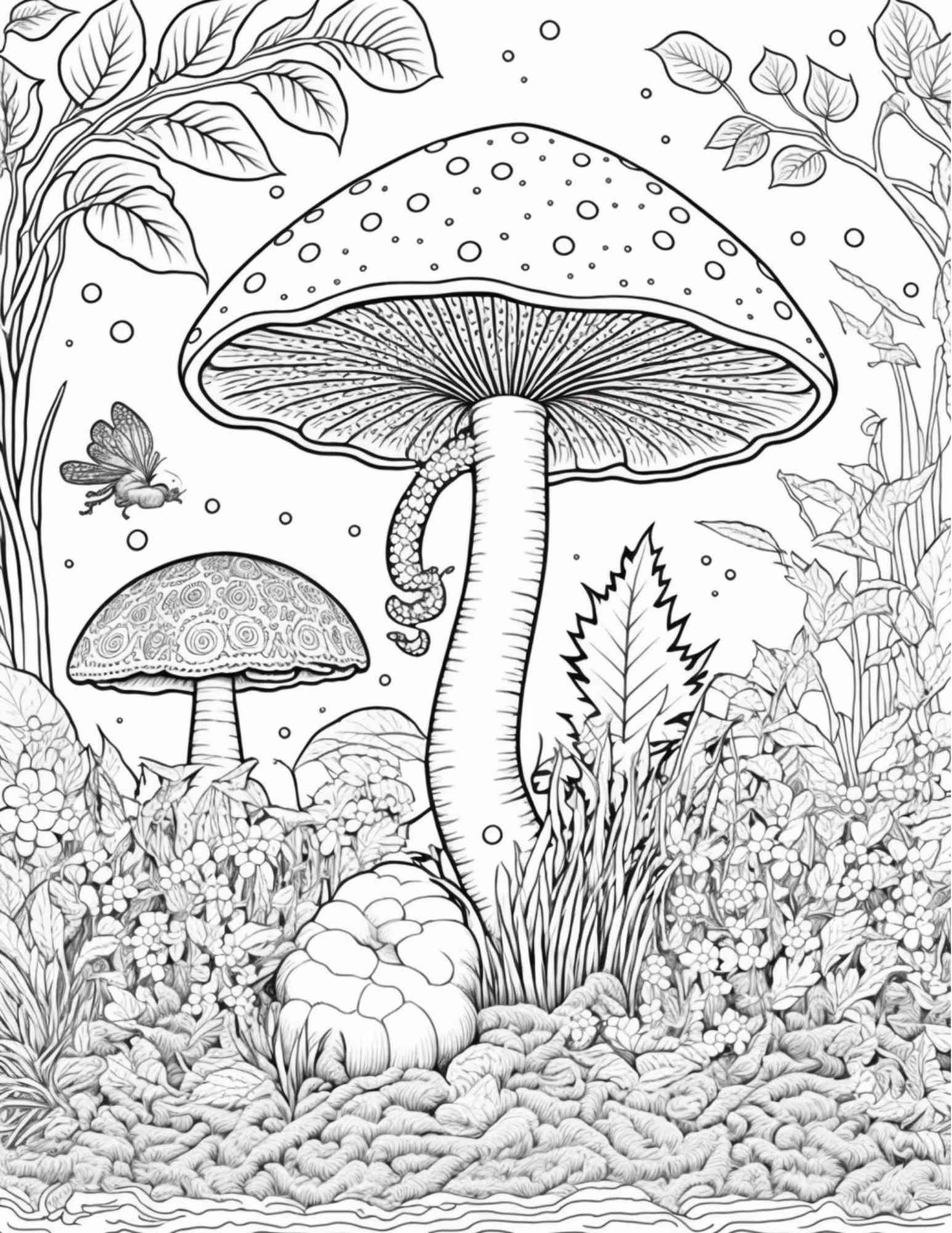 100 Mushroom Forest Coloring Pages Printable for Adults and Kids, Grayscale Coloring Book, Printable PDF File Instant Download