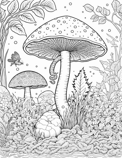 100 Mushroom Forest Coloring Pages Printable for Adults and Kids, Grayscale Coloring Book, Printable PDF File Instant Download