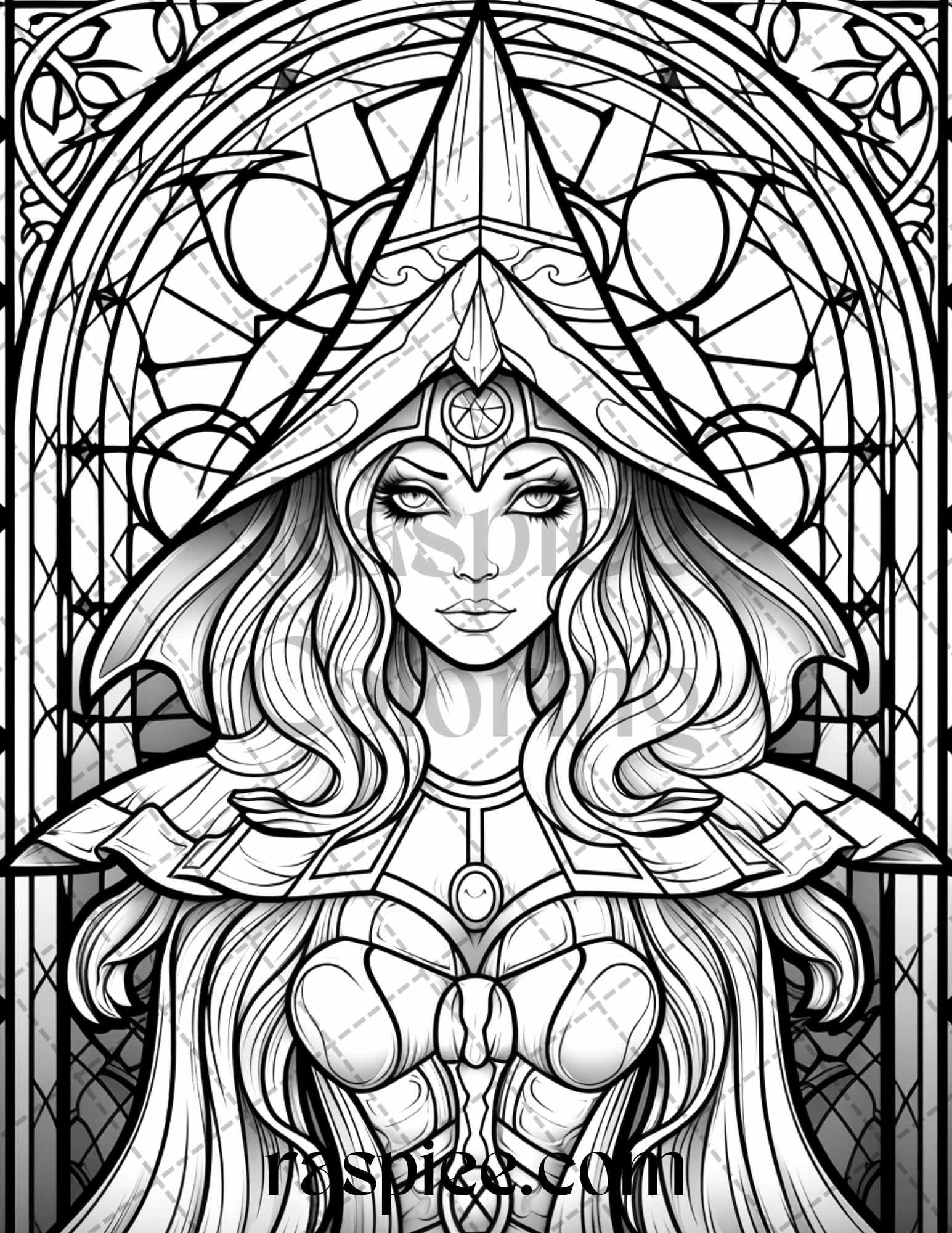 70 Halloween Stained Glass Grayscale Coloring Pages Printable for Adults, PDF File Instant Download
