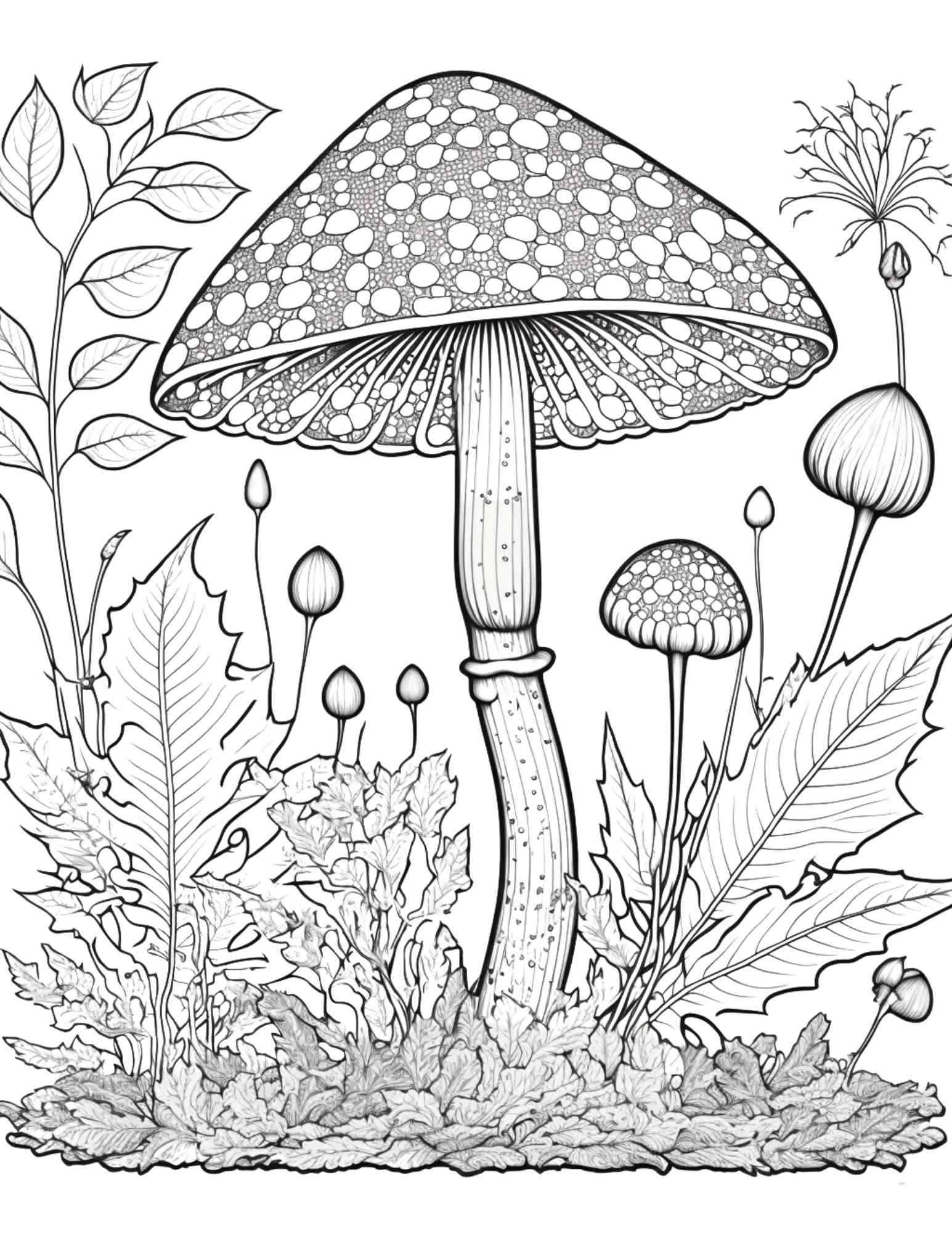 100 Mushroom Forest Coloring Pages Printable for Adults and Kids, Grayscale Coloring Book, Printable PDF File Instant Download