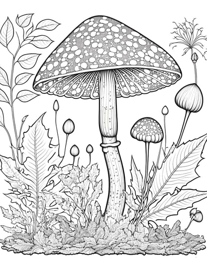 100 Mushroom Forest Coloring Pages Printable for Adults and Kids, Grayscale Coloring Book, Printable PDF File Instant Download