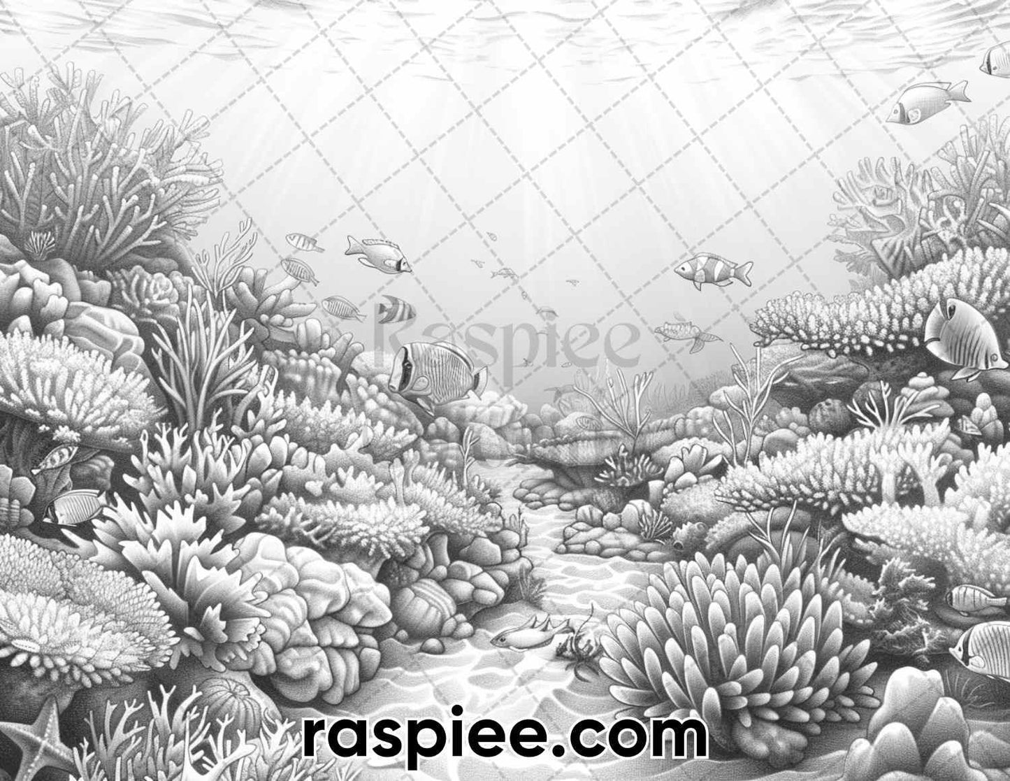 65 Coastal Landscapes Grayscale Adult Coloring Pages, Printable PDF Instant Download