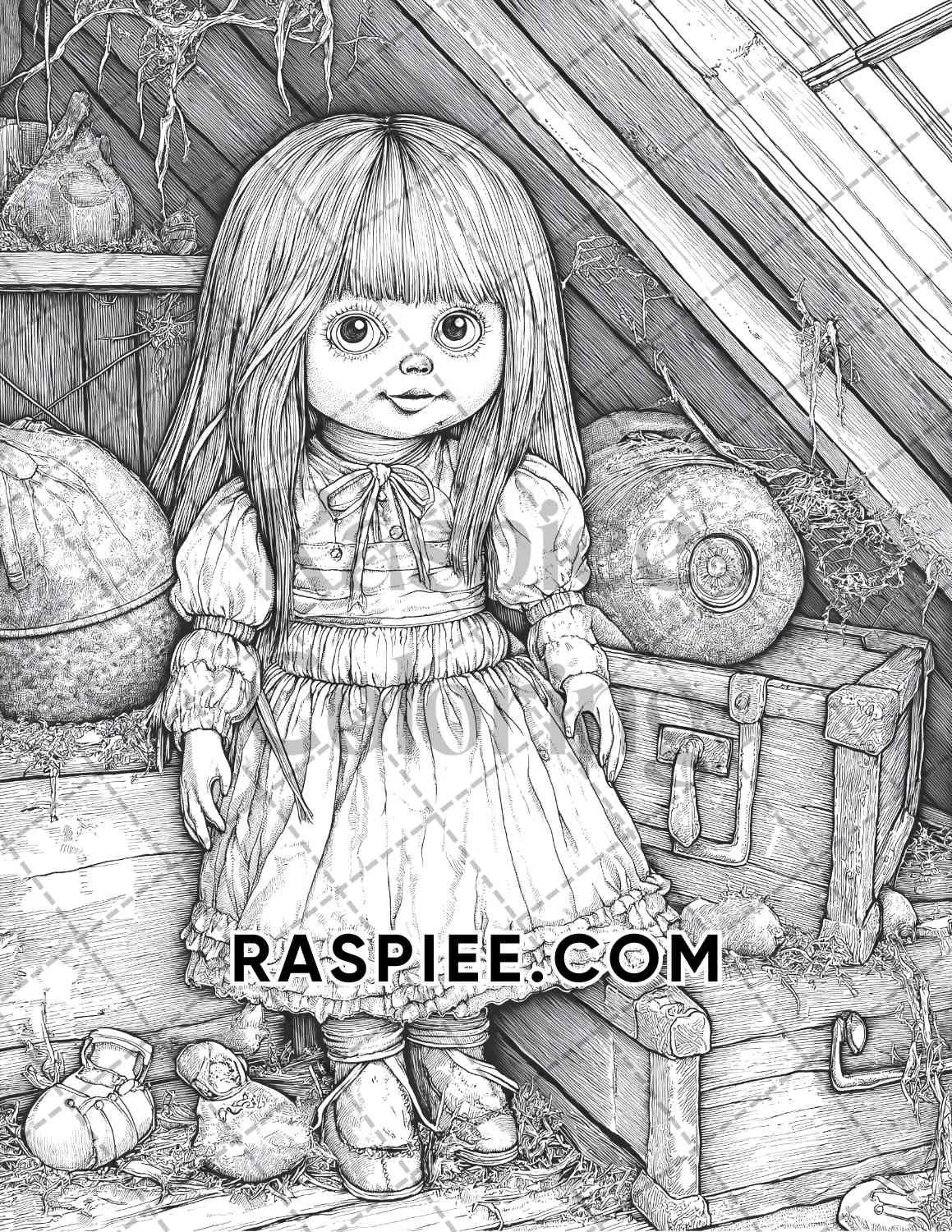 Haunted Dolls Halloween Horror Adult Coloring Pages Printable PDF Instant Download