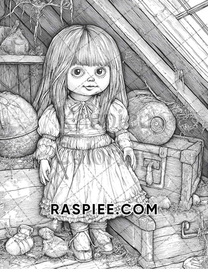 Haunted Dolls Halloween Horror Adult Coloring Pages Printable PDF Instant Download