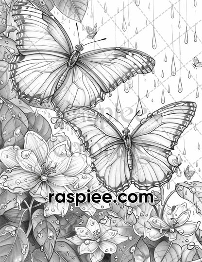 77 Butterflies and Moths Grayscale Adult Coloring Pages, Printable PDF Instant Download