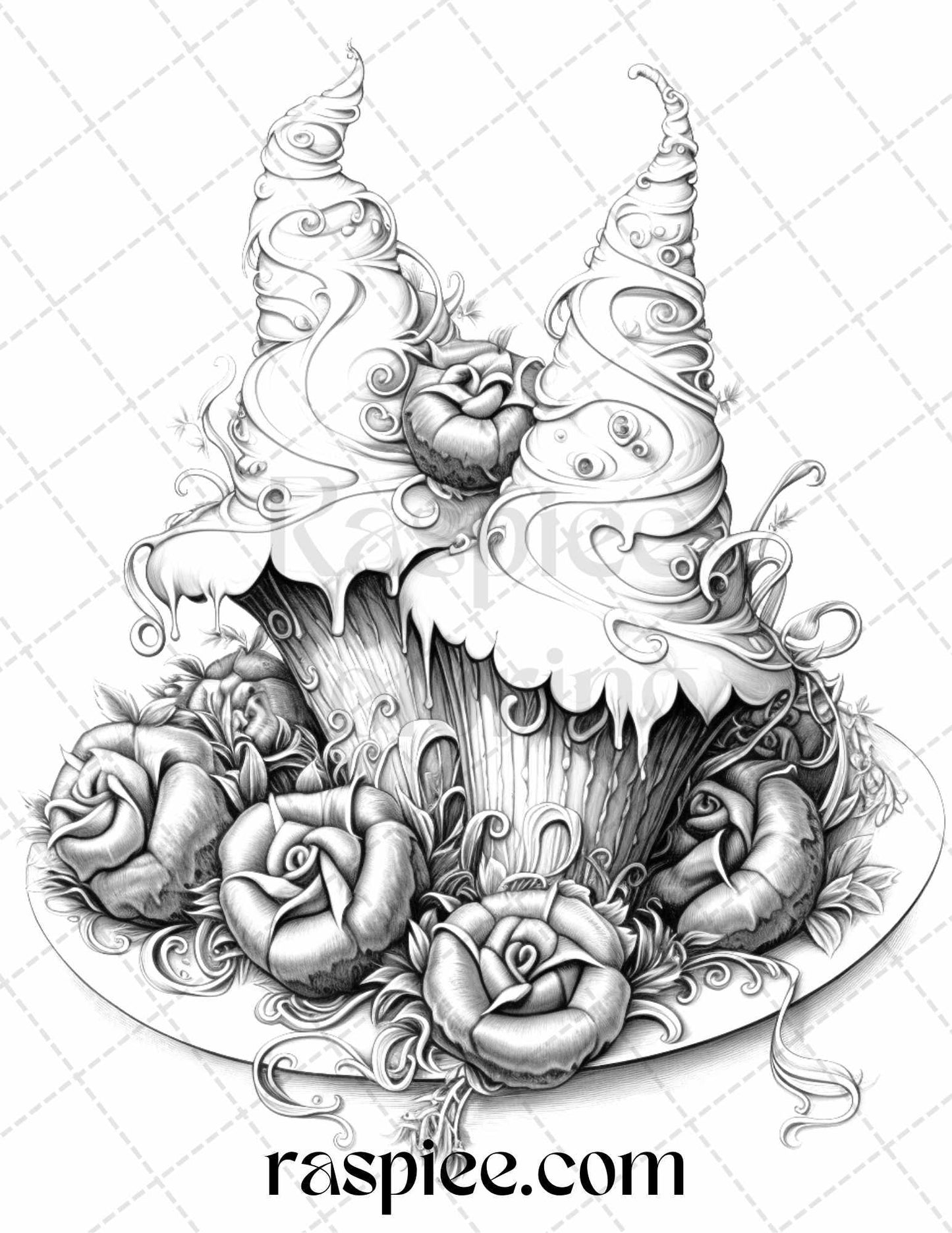 68 Halloween Spooky Desserts Grayscale Coloring Pages Printable for Adults, PDF File Instant Download