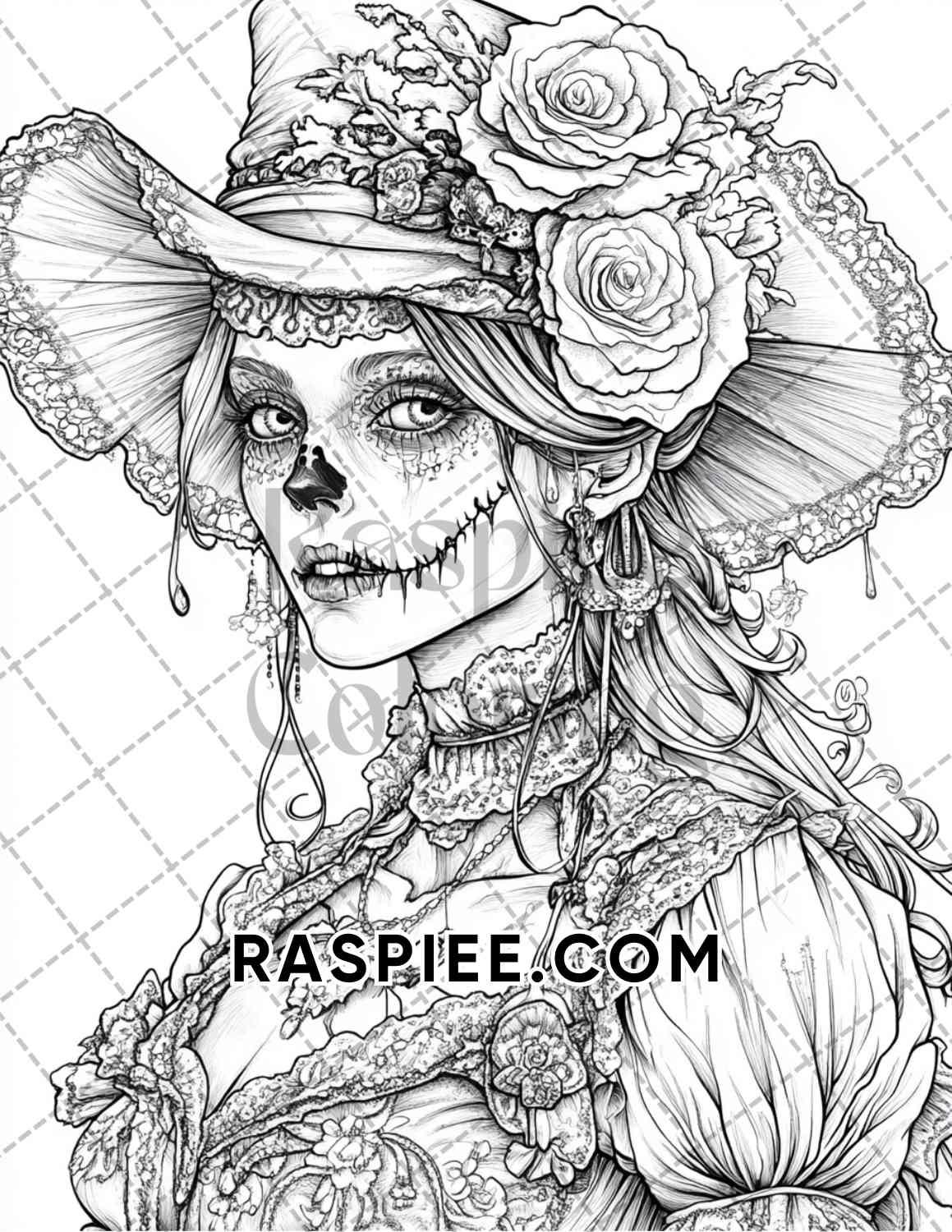 Victorian Zombies Halloween Adult Coloring Pages Printable PDF