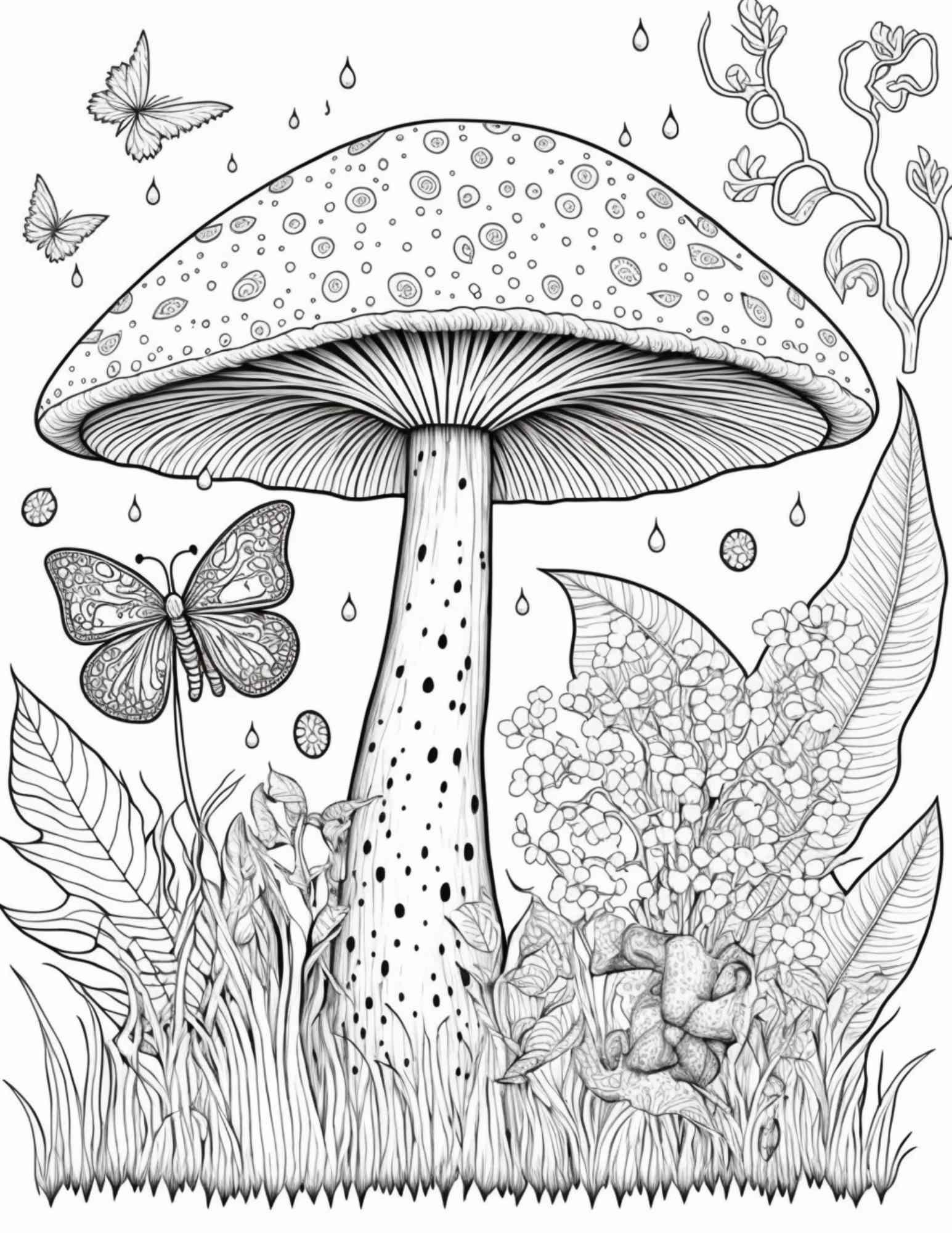 100 Mushroom Forest Coloring Pages Printable for Adults and Kids, Grayscale Coloring Book, Printable PDF File Instant Download