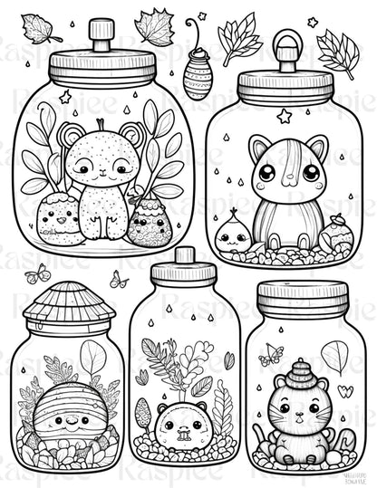 100 Animal in Jar Coloring Pages, Printable Coloring Pages for Kids and Adults, Printable PDF File Instant Download
