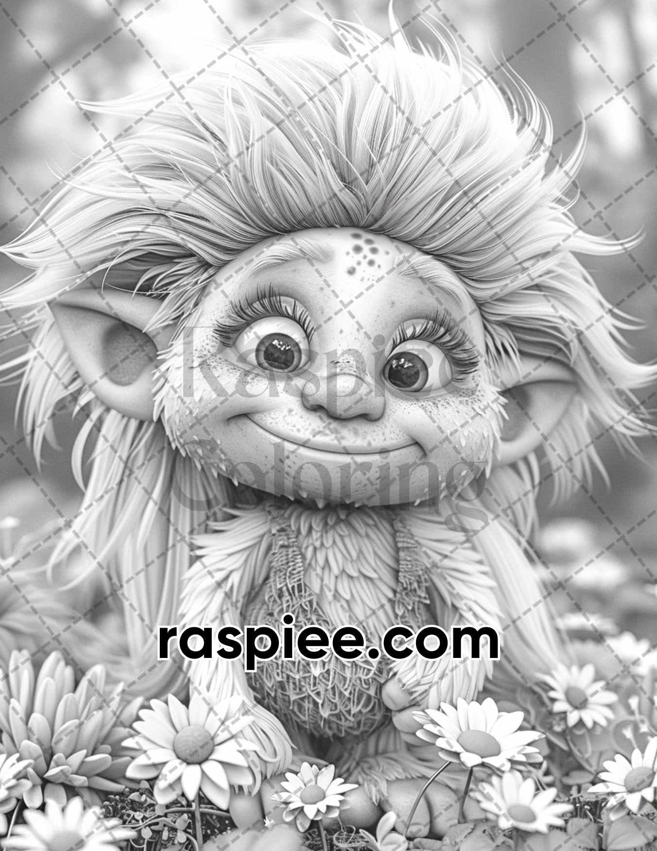 65 Fantasy Little Trolls Grayscale Adult Coloring Pages Printable PDF Instant Download
